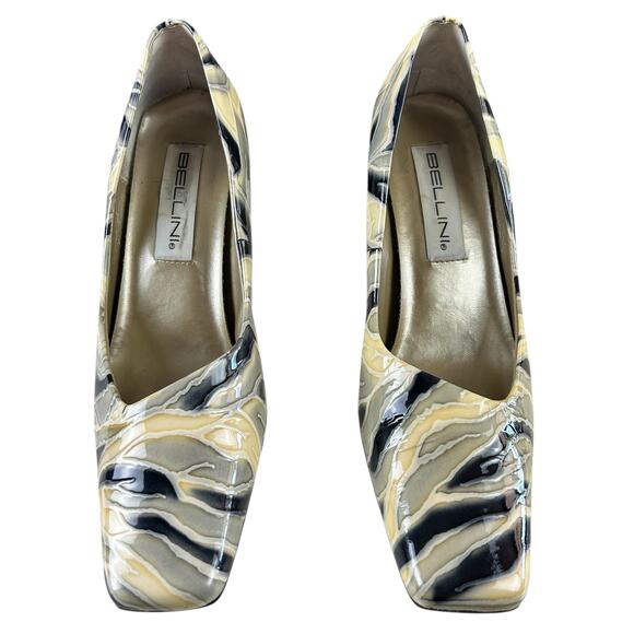 Bellini Margie Pumps Women Size 9M Cream Black Gray Patent Leather Classic Heels - Picture 3 of 11